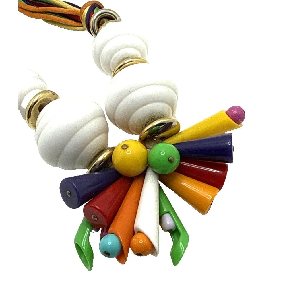 Vintage Statement Necklace Colorful Spike Beads Multi Cord Chunky Pop Art 18